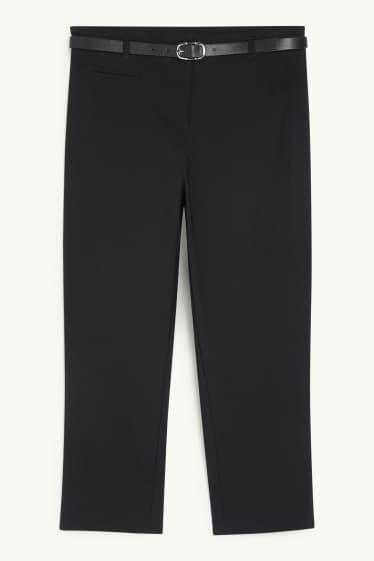 Dames - Capri broek met riem - mid waist - slim fit - zwart