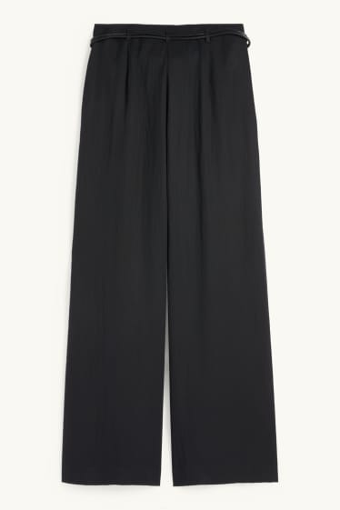 Women - Cloth trousers with belt - high waist - wide leg - black
