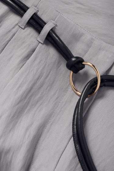 Femmes - Pantalon en toile avec ceinture - high waist - wide leg - gris