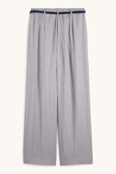 Femmes - Pantalon en toile avec ceinture - high waist - wide leg - gris