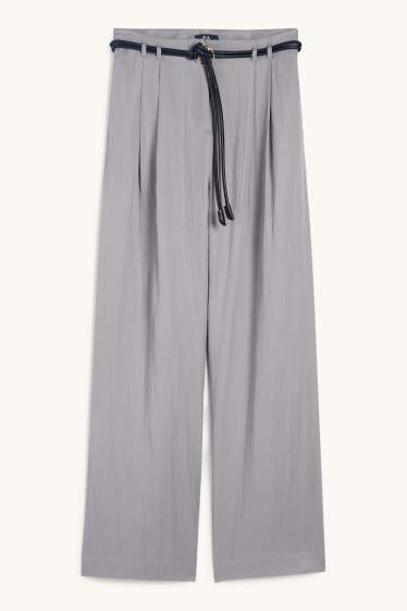 Femmes - Pantalon en toile avec ceinture - high waist - wide leg - gris