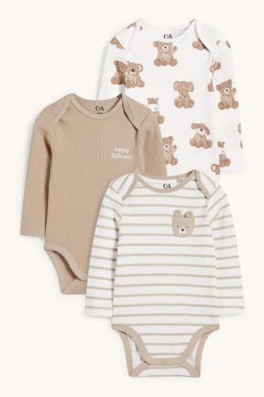 Unisexe - Lot de 3 - oursons - bodys bébé - beige