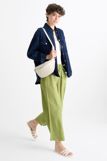Dames - Pantalon - high waist - wide leg - met structuur - groen