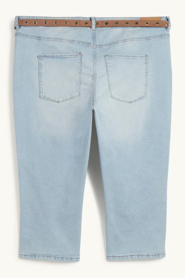 Women - Capri jeans with belt - mid-rise waist - light blue