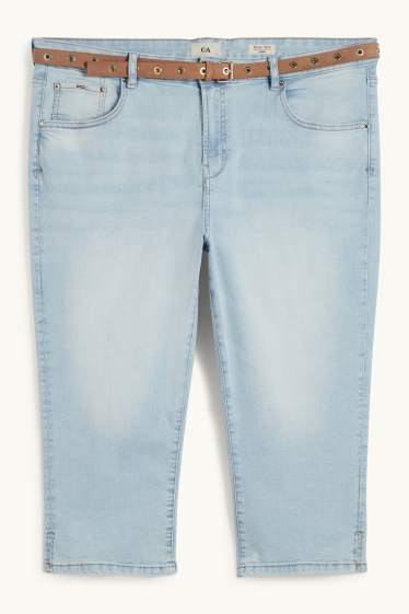 Women - Capri jeans with belt - mid-rise waist - light blue