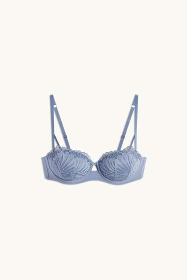 Donna - Reggiseno con ferretti - BALCONETTE - imbottito - blu