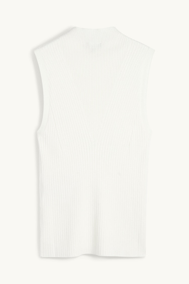 Femmes - Haut à col roulé - finition côtelée - blanc