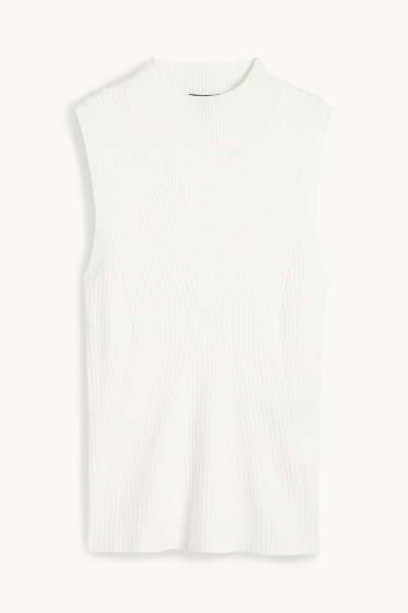 Femmes - Haut à col roulé - finition côtelée - blanc