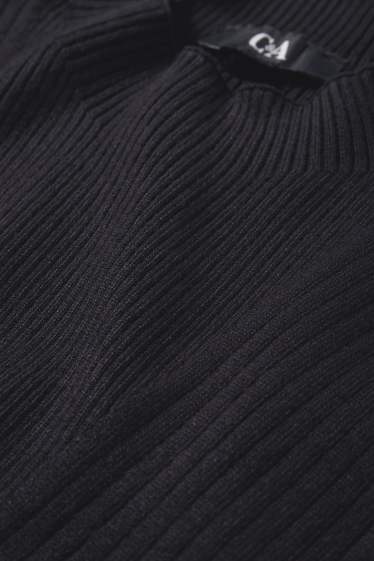 Dames - Topje met rolkraag - ribstof - zwart