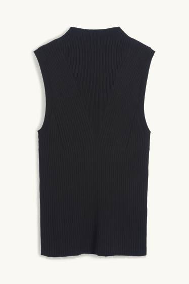 Dames - Topje met rolkraag - ribstof - zwart