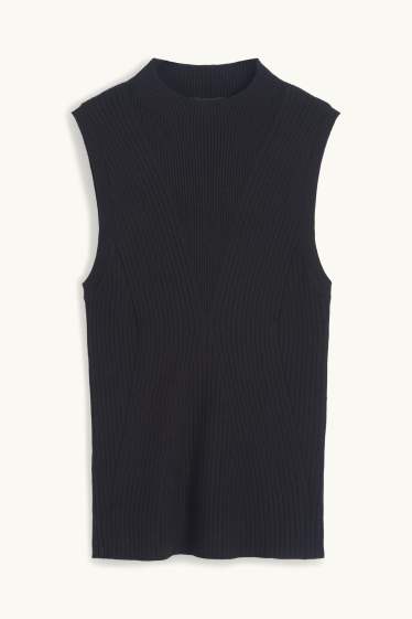 Dames - Topje met rolkraag - ribstof - zwart