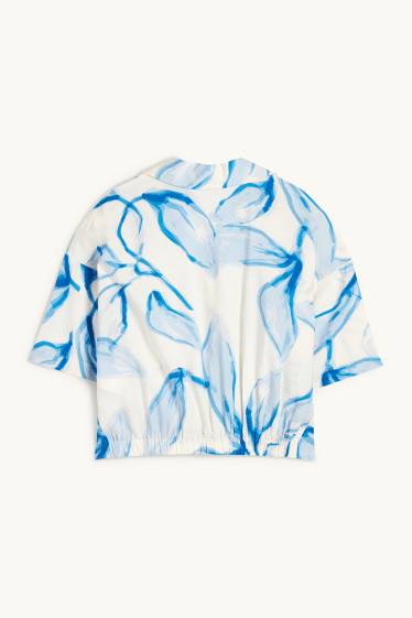 Donna - Blusa con scollo a V - fantasia - bianco / azzurro