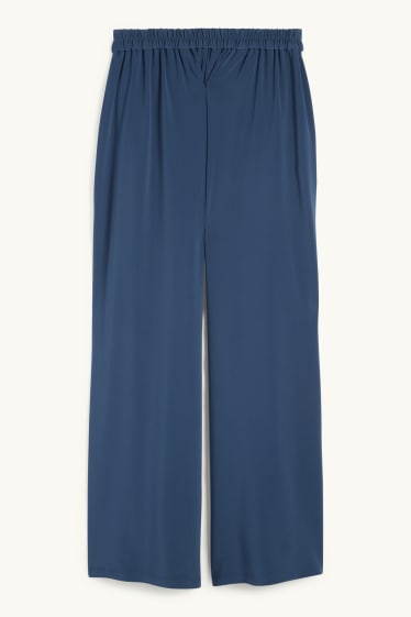 Women - Jersey trousers - high-rise waist - wide leg - dark blue
