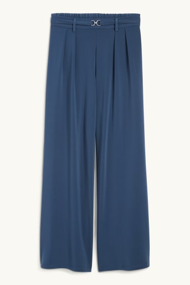 Women - Jersey trousers - high-rise waist - wide leg - dark blue