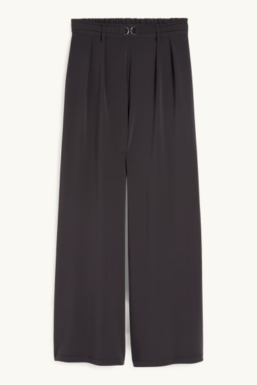 Dames - Jersey broek - high waist - wide leg - zwart