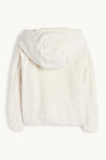 Bébés filles - Cœur - veste pour bébé à capuche - finition texturée - blanc crème