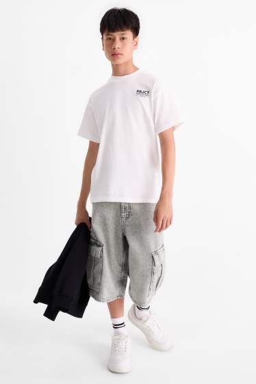 Kinder Buben - Jeans-Cargo-Bermudas - helljeansgrau