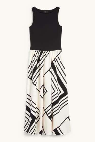 Women - Fit & flare dress - patterned - black / beige