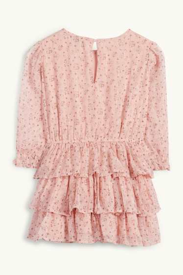 Kinder Mädchen - Chiffon-Kleid - geblümt - rosa