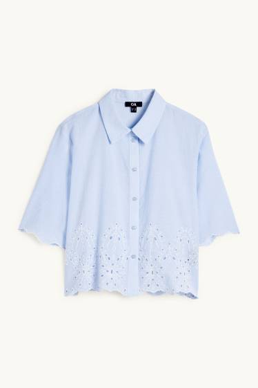 Femmes - Chemisier - broderie anglaise - bleu clair