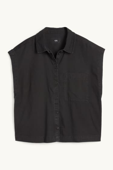 Dámské - Džínová halenka bez rukávů - černá