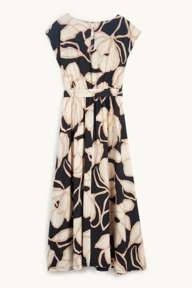 Women - Fit & flare dress - floral - black / beige