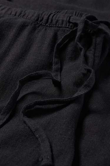Damen - Stoffhose mit Leinen-Anteil - Mid Waist - Wide Leg - schwarz