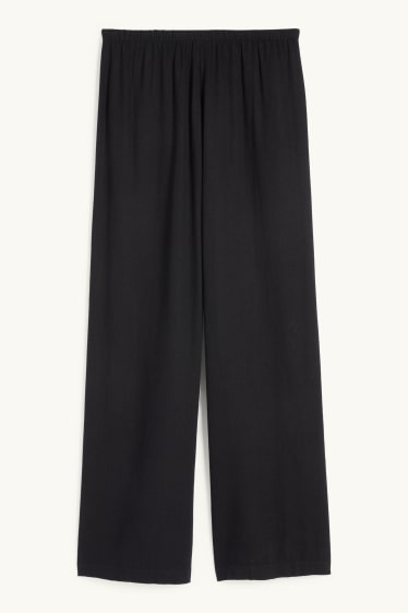 Damen - Stoffhose mit Leinen-Anteil - Mid Waist - Wide Leg - schwarz