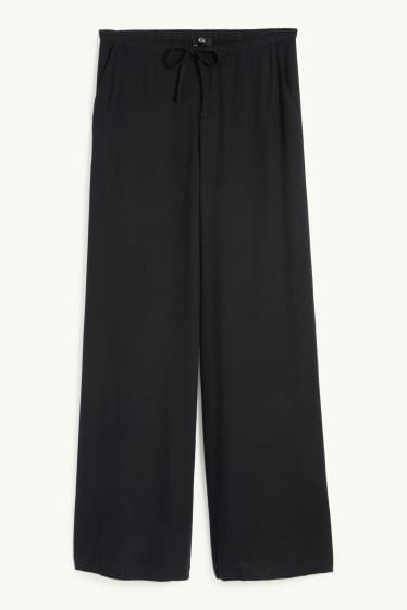 Damen - Stoffhose mit Leinen-Anteil - Mid Waist - Wide Leg - schwarz
