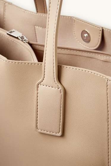 Women - Large shopper - faux leather - light beige