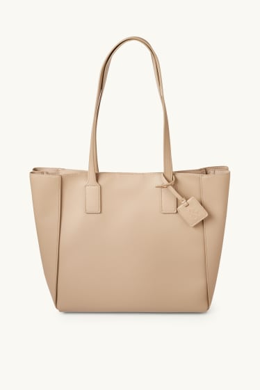 Women - Large shopper - faux leather - light beige