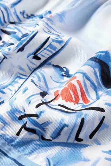 Dames - Shorts - mid waist - met patroon - wit / lichtblauw