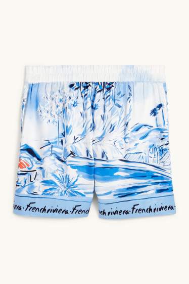 Dames - Shorts - mid waist - met patroon - wit / lichtblauw