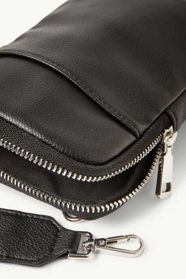 Damen - Handytasche mit abnehmbarem Taschengurt - Lederimitat - schwarz