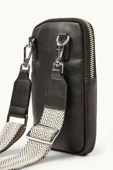 Damen - Handytasche mit abnehmbarem Taschengurt - Lederimitat - schwarz