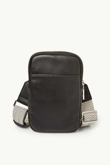 Damen - Handytasche mit abnehmbarem Taschengurt - Lederimitat - schwarz