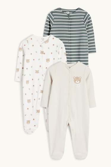 Unisex - Multipack of 3 - teddy bear - baby sleepsuit - light gray