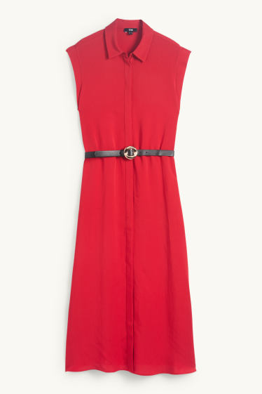 Damen - Blusenkleid mit Gürtel - rot