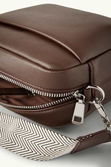 Dames - Schoudertas met afneembare draagriem - imitatieleer - donkerbruin