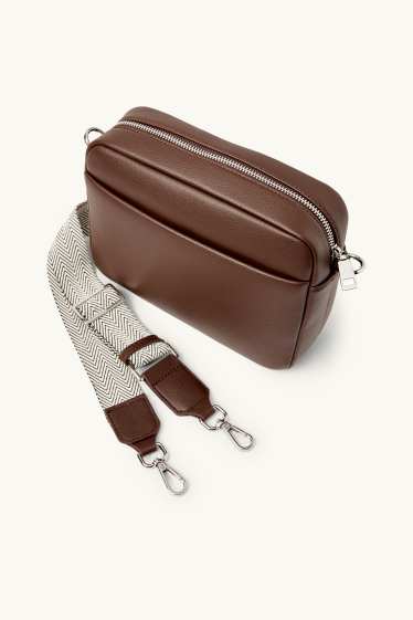 Dames - Schoudertas met afneembare draagriem - imitatieleer - donkerbruin