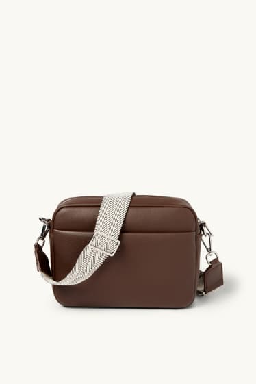 Dames - Schoudertas met afneembare draagriem - imitatieleer - donkerbruin