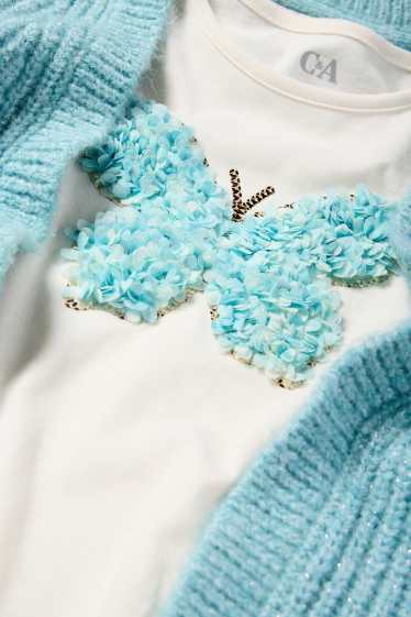 Enfants filles - Papillon - ensemble - haut à manches longues et gilet en maille - turquoise