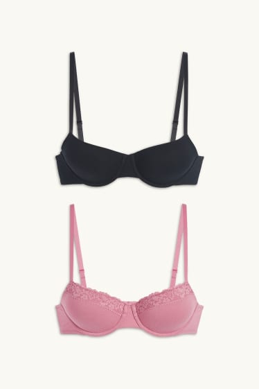 Femmes - Lot de 2 - soutiens-gorge à armature - DEMI - ampliformes - noir / rose