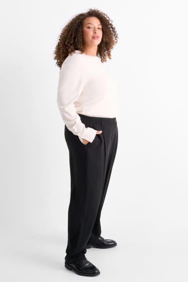 Women - Cloth trousers - high waist - tapered fit - black
