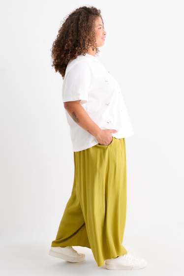 Femmes - Pantalon en toile - high waist - wide leg - kaki