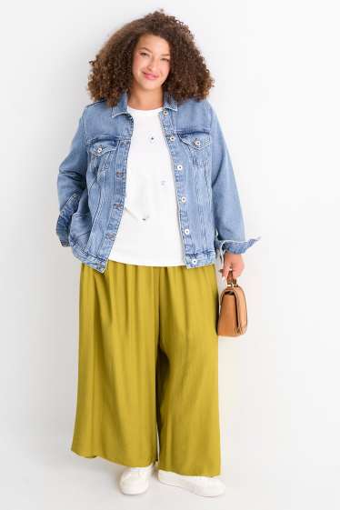 Femmes - Pantalon en toile - high waist - wide leg - kaki