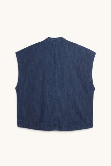Women - V-neck denim top - denim-dark blue