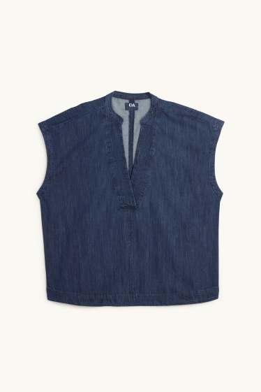 Women - V-neck denim top - denim-dark blue