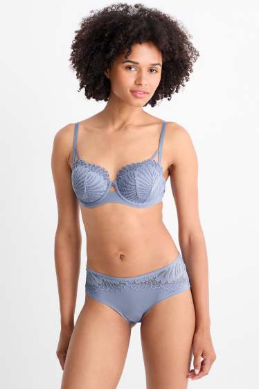 Donna - Reggiseno con ferretti - BALCONETTE - imbottito - blu