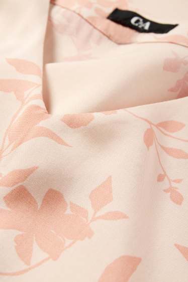 Donna - Blusa con volant - a fiori - arancio chiaro